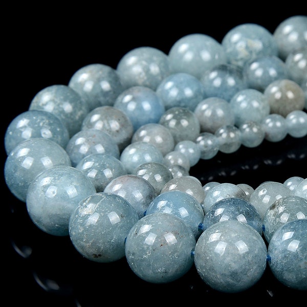 Natural Aquamarine Gemstone Grade A Round 5MM 8MM 10MM 12MM Loose Beads (D334)