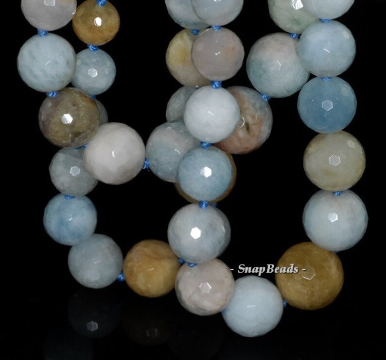 Gradated Aquamarine Gemstone Faceted 16mm-6mm Round Necklace Loose Beads 19 inch Full Strand 90147591-278