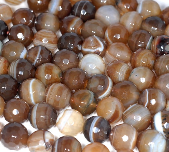 Natural Brown Agate Beads, Agate 12 mm Round Shape Faceted Beads