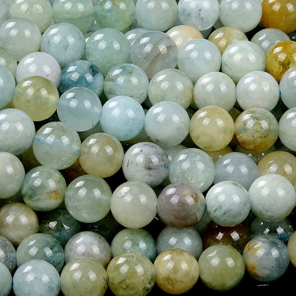 Natural Aquamarine, Heliodor Beryl Gemstone Grade A Round 8MM 9MM 10MM 11MM 12MM 13MM 14MM 15MM 16MM 17MM 18MM Loose Beads (D367 D368)