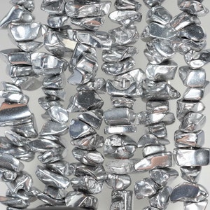 6x3-10x5mm Silver Hematite Gemstone Nugget Pebble Chips 6-10mm Loose Beads 15.5 inch Full Strand (90185641-844)