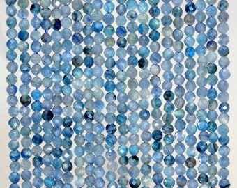 Cuentas sueltas redondas microfacetadas de piedra preciosa de cianita genuina de 3 mm, grado AAA, tira completa de 15,5 pulgadas (80007508-488)