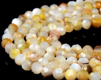 4MM Natural Golden Mother of Pearl Shell Gemstone Grade AAA Micro Faceted Round Loose Beads 15 inch Full Strand (80016832-P66)