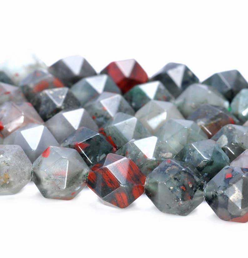 8MM African Blood Stone Beads Star Cut Faceted Grade AAA Genuine Natural Gemstone Loose Beads 7.5 BULK LOT 1,3,5,10 and 50 80005153 H-M16
