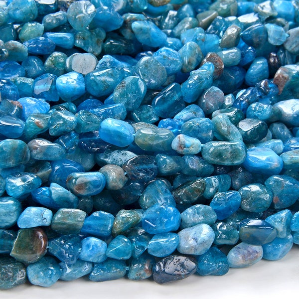 6-8MM Natural Apatite Gemstone Pebble Nugget Loose Beads (D185)