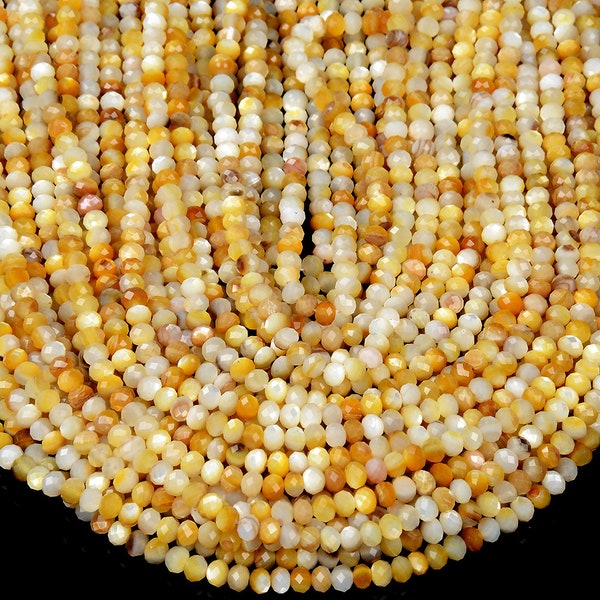 5X3MM Natural Golden Mother of Pearl Shell Gemstone Grade AAA Faceted Rondelle Loose Beads 15 inch Full Strand (80016859-D343)