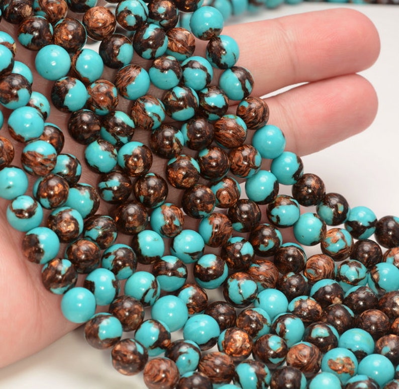 Bronzite Turquoise Gemstone 4mm 6mm 8mm 10mm Round Loose Bead 495 image 2