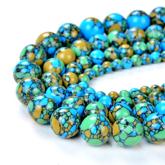 Wholesale Smooth Natural Gemstone Round Loose Beads 15 4mm 6mm 8mm 10mm  12mm (6mm, Blue Turquoise)