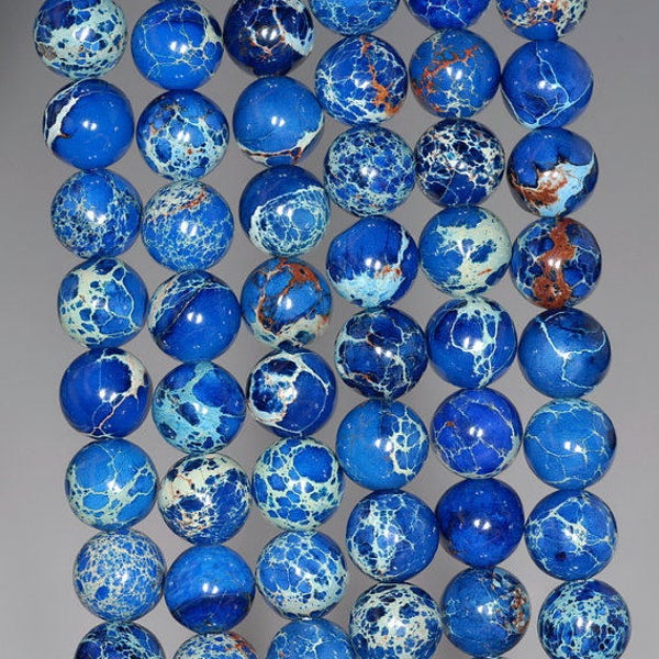8mm Indigo Cobalt Blue Sea Sediment Imperial Jasper Gemstone Grade AA Blue Round Loose Beads 15.5 inch Full Strand (90184469-357)
