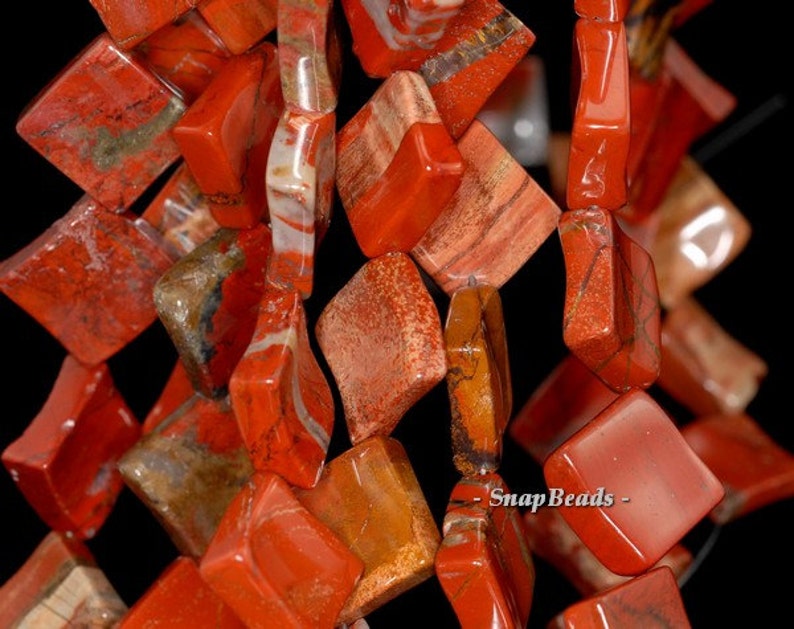 Diagonal Diamond Square Loose Beads 15.5 inch Full Strand 21mm Brick Red Jasper Gemstone Brow 90145521-237