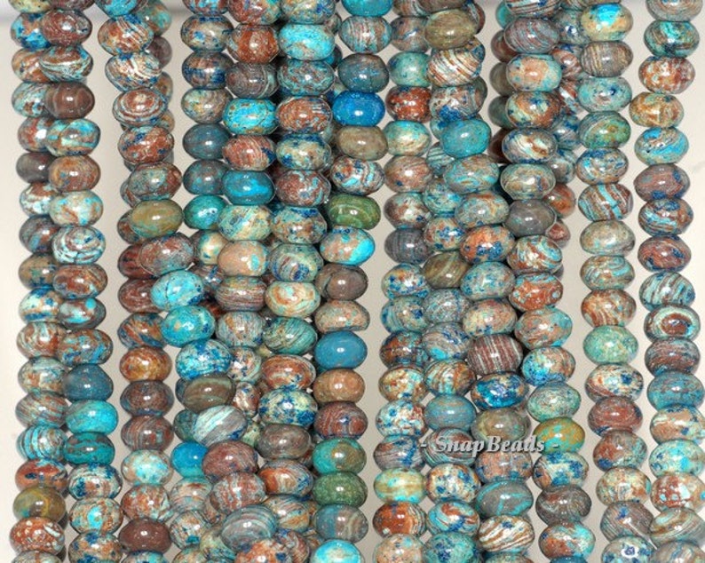 90106896-125A Turquoise Blue Brown Rondelle Calsilica Gemstones Pebble Rondelle Donut 8X5MM Loose Beads 7.5 inch Half Strand