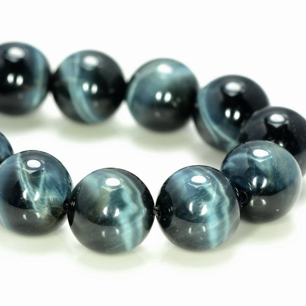 10mm Genuine Natural Blue Tiger Eye Gemstone Hawk Eye Grade AAA Round Loose Beads 15 inch Full Strand (80006312-489)