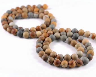 10mm Frosted Matte Scenic Picture Jasper Gemstone Grade AAA Round Loose Beads 15.5 inch Full Strand (90182785-127)