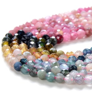 3MM Natural Multi Color Tourmaline Gemstone Micro Faceted Round Loose Beads 15 inch Full Strand (80016225-P50)