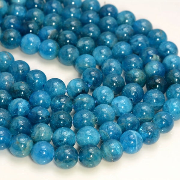 Perles rondes en vrac, véritable apatite bleue naturelle, de qualité AAA 4 mm 6 mm 7 mm 8 mm 10 mm (117)