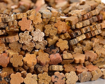 Luźne koraliki z jaspisu obrazkowego w kształcie kwiatu, 6 mm (D643)