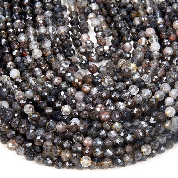 NATURAL RUTILATED QUARTZ ROUND 14mm FACETED BEADS 15" STRAND NATURAL RUTILATED QUARTZ ROUND 14mm FACETED BEADS 15" STRAND