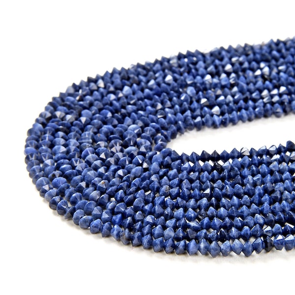 3x2MM Genuine Blue Sapphire Gemstone Grade AAA Bicone Faceted Rondelle Saucer Loose Beads (P1)