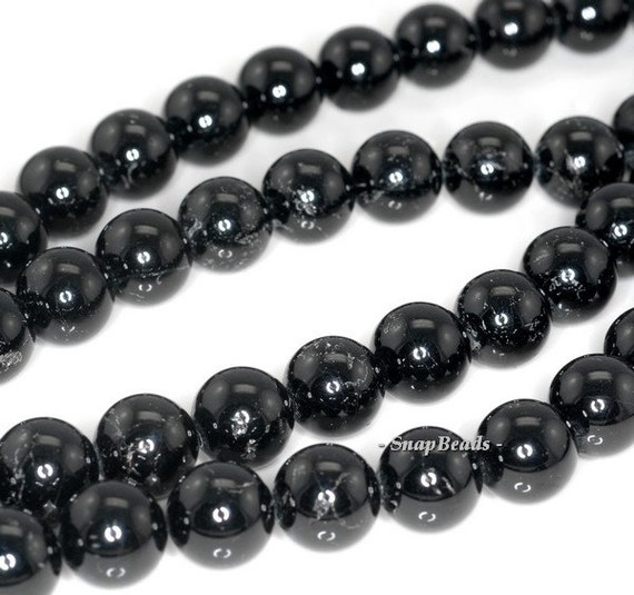 12MM BLACK TOURMALINE GEMSTONE ROUND LOOSE BEADS 7.5/"