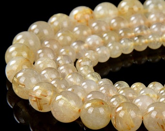 Natural Golden Rutilated Quartz Gemstone Grade A Round 5MM 6MM 7MM 8MM 9MM Loose Beads (D248)