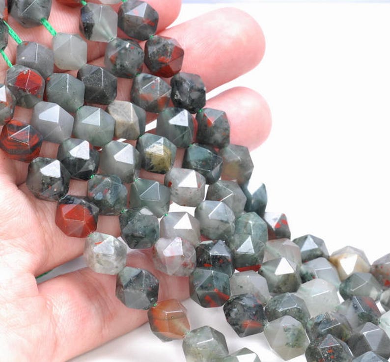 8MM African Blood Stone Beads Star Cut Faceted Grade AAA Genuine Natural Gemstone Loose Beads 7.5 BULK LOT 1,3,5,10 and 50 80005153 H-M16