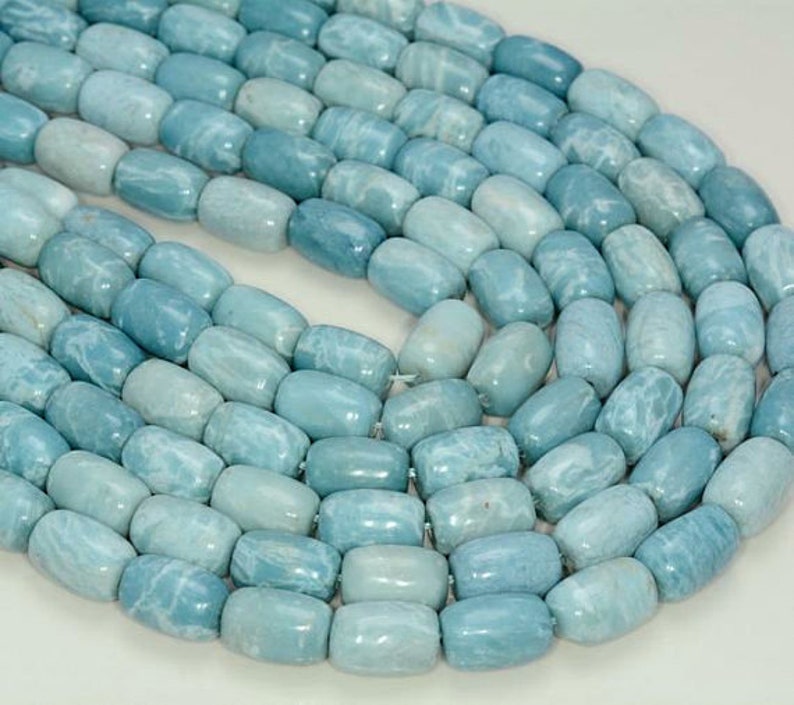 80005583-921 x10 10 Strands Larimar Quartz Gemstone Grade AAA Sky Blue 14x10mm Barrel Drum Loose Beads 15 inch Full Strand BULK LOT