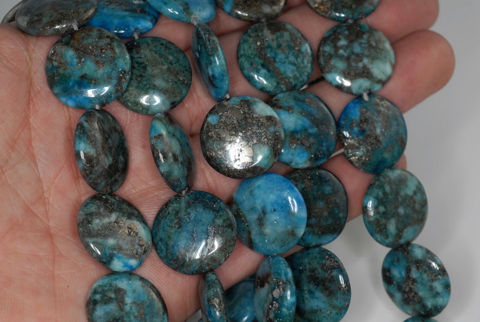 25mm Blue Lagoon Pyrite Intrusion Quartz Gemstone Flat Round Etsy