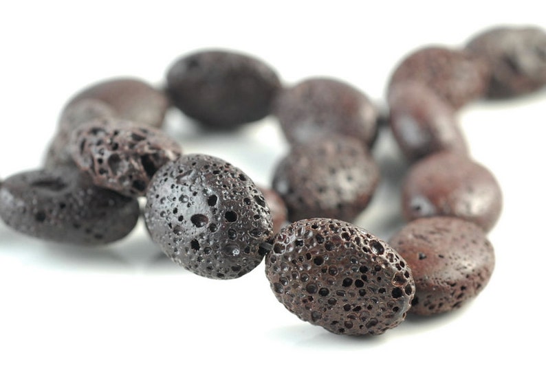 90186590-746 18x13mm Coffee Volcanic Basaltic Lava Gemstone Oval 18x13mm Loose Beads 16 inch Full Strand