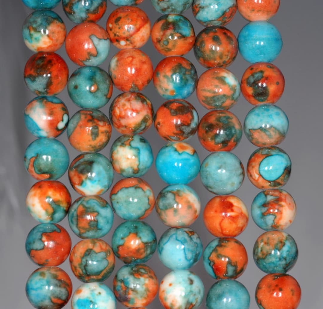 6mm Ocean Jade Gemstone Orange Blue Round 6mm Loose Beads