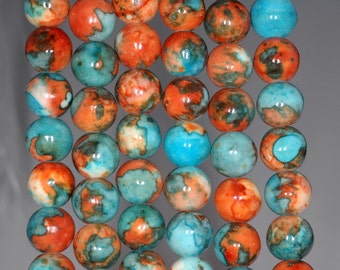6mm Ocean Jade Gemstone Orange Blue Round 6mm Loose Beads 15.5 inch Full Strand BULK LOT 1,5,10,15,20 and 50 (80000657-789)