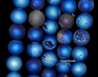 Matte 12mm Midnight Blue Pixie Dust Druzy Gemstone Blue Round Loose Beads 7.5 inch Half Strand (90147366-448)