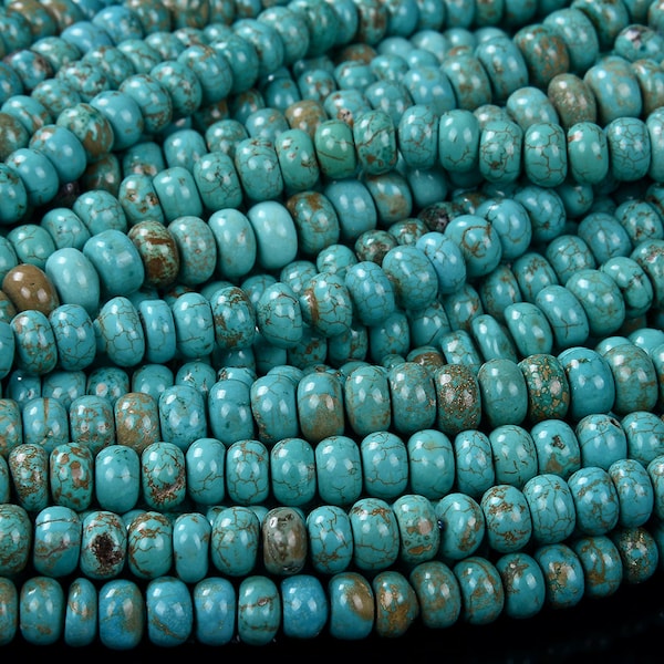 8X5MM Blue Turquoise Gemstone Rondelle Loose Beads (D180)