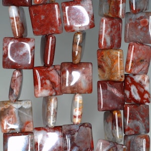 14MM rouge mexicaine Lace Agate Pierre carré lâche perles 15 pouces brin complet (90182330-A118)