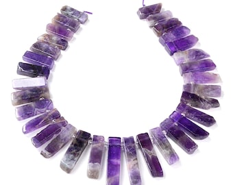46x10-24x9MM Natural Chevron Amethyst Gemstone Gradated Slice Stick Points Loose Beads 15.5 inch Full Strand (80016523-S14)