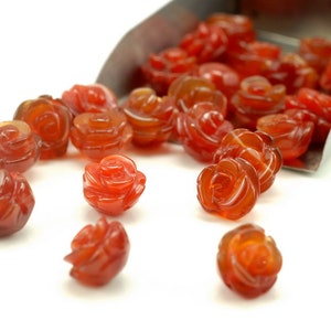 12MM Red Agate Gemstone Carved Rose Flower Beads  BULK LOT 5,10,20,30,50 (90187248-002)