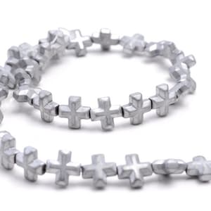 6MM Matte Silver Hematite Gemstone Cross Loose Beads 16 inch Full Strand (80000071-A37)