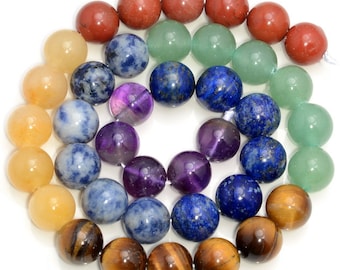 35 Perline Diaspro Imperiale Colorato 10mm - Perle Sfuse In Pietra Naturale Per Creazione Gioielli - Con Cordino Elastico Incluso