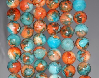 8mm Ocean Jade Gemstone Orange Blue Round 8mm Loose Beads BULK LOT 1,5,10,15,20 and 50 (80000658-789)