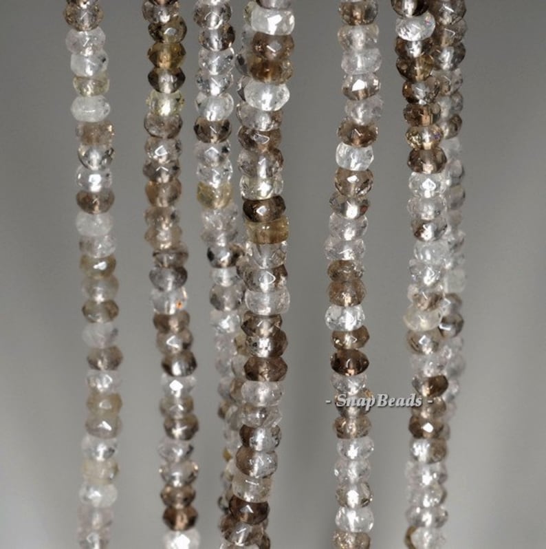 4x3mm Multi Clear Smoky Quartz Gemstone Faceted Rondelle Loose Beads 7.5 inch Half Strand 90142357-341