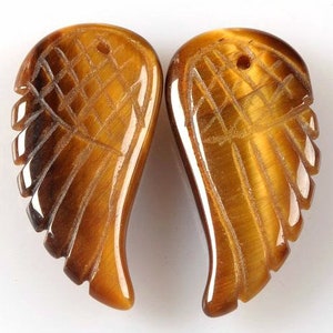 25X13MM Tiger Eye Gemstone Yellow Cognac Carved Angel Wing Beads Bulk lot 2,6,12,24,48 (90187211-001)