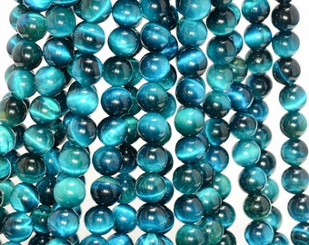 8mm Blue Green Tiger Eye Gemstone Hawk Eye Grade AA Round Loose Beads 15.5 inch Full Strand (80005728-478)