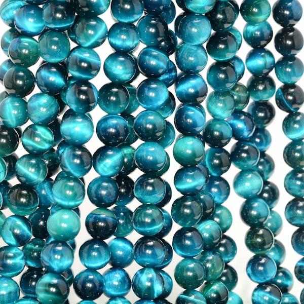 8mm Blue Green Tiger Eye Gemstone Hawk Eye Grade AA Round Loose Beads 7.5 inch Half Strand (80005728 H-478)