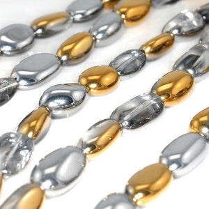 Titanium Gold Silver Crystal Quartz Gemstone 20x12-18x10mm Pebble Nugget Loose Beads 7 inch Half Strand (90144368-B50)