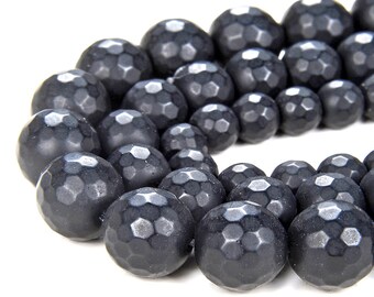 6mm Frosted Matte Noir Black Onyx Gemstone Black Faceted Round Loose Beads 15.5 inch Full Strand (90182750-115)