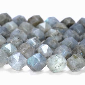 8MM Grey Labradorite Beads Star Cut Faceted Grade AAA Genuine Natural Gemstone Loose Beads 14.5&quot; BULK LOT 1,3,5,10 and 50 (80005196-M19)