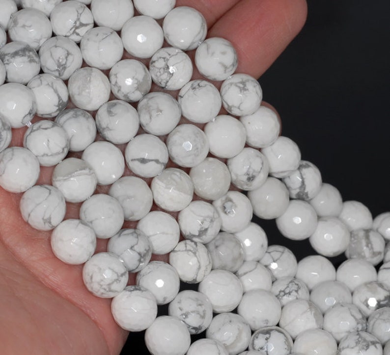 80002057 H-A62 12MM Turquoise Howlite Gemstone Faceted Round Loose Beads 7.5 inch Half Strand