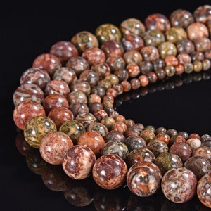 Natural Leopard Skin Jasper Gemstone Round 6MM 8MM 10MM 12MM Loose Beads 15 inch Full Strand (B113)