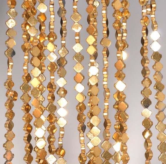 3 x 1 MM ゴールド ヘマタイト ジェムストーン リーフ クローバー 