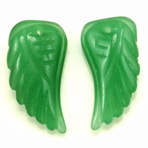 20X10MM Green Aventurine Gemstone Carved Angel Wing Beads BULK LOT 2,6,12,24,48 (90187140-001)