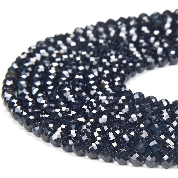 Natural Black Tourmaline Gemstone Grade AA Micro Faceted Round 2MM Loose Beads 15 inch Full Strand (80018438-P101)